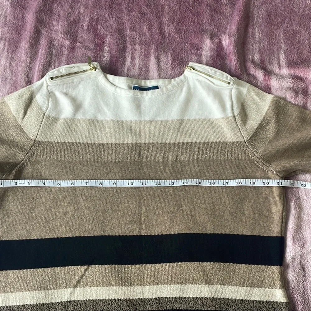 Karen Scott Sweater Striped Zipshoulder